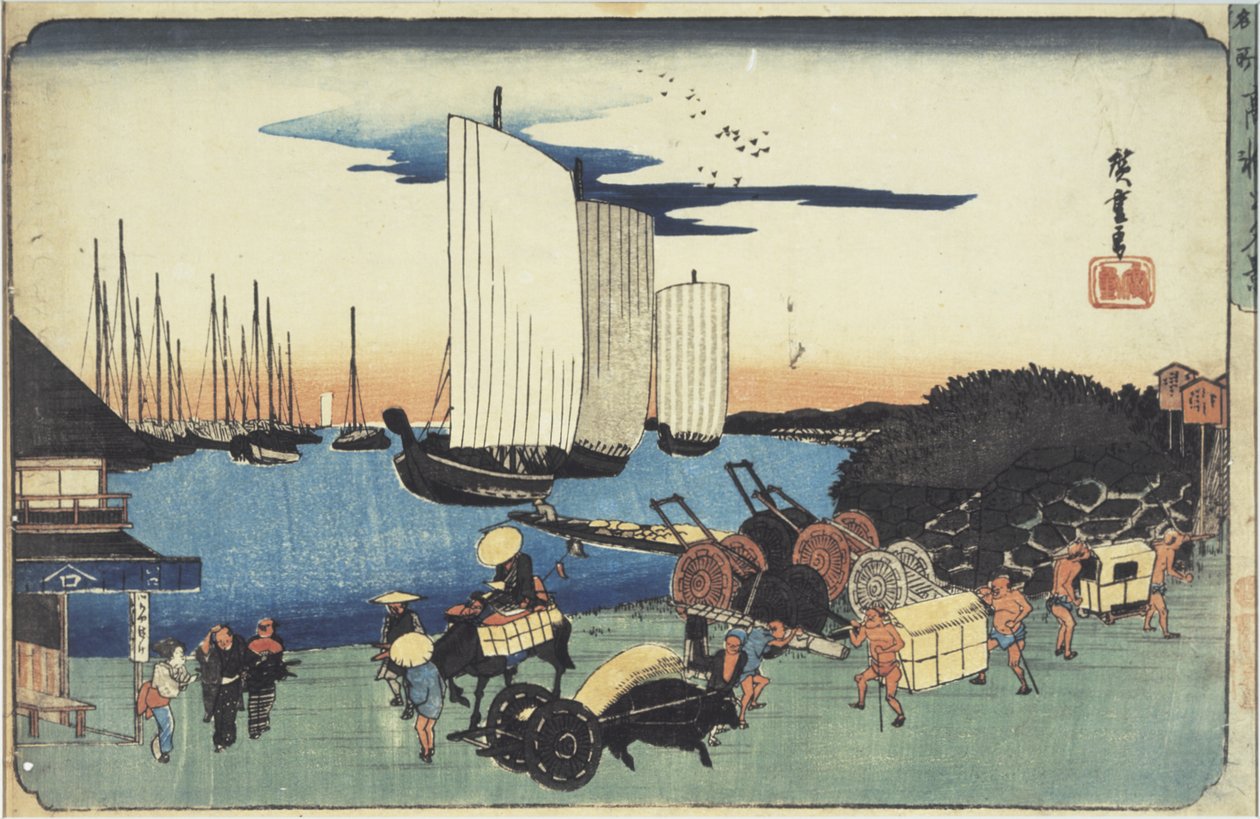 „Wieczorny widok w Takanawie” z cyklu „Słynne miejsca stolicy wschodniej” autorstwa Utagawa Hiroshige