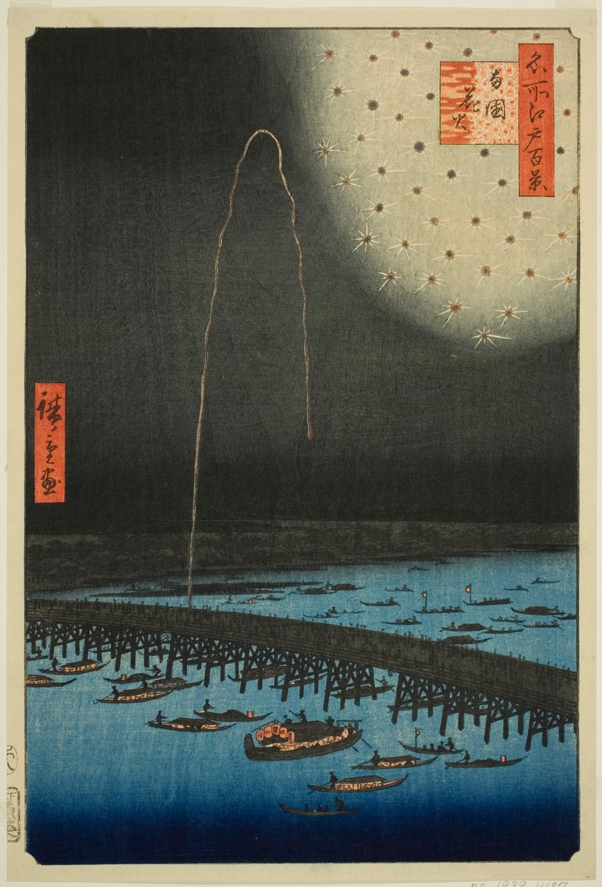 Filet rks w Rokoku (Rokoku Fajerwerki), z serii „Ridge d red d Fa net s Views of Edo (Sto słynnych widoków Edo)” autorstwa Utagawa Hiroshige