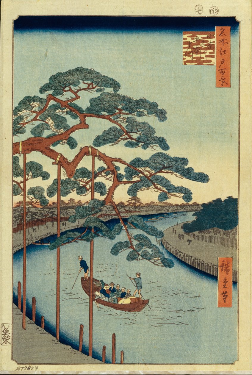Pięć sosen i kanał Onagi Sto słynnych widoków Edo, 1856-1858 autorstwa Utagawa Hiroshige