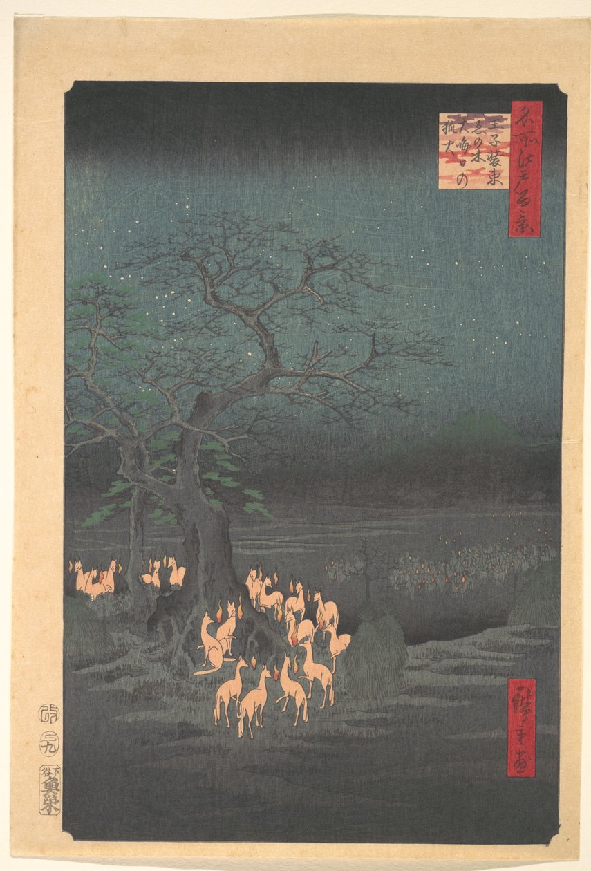 Spotkanie lisów w Ōji autorstwa Utagawa Hiroshige