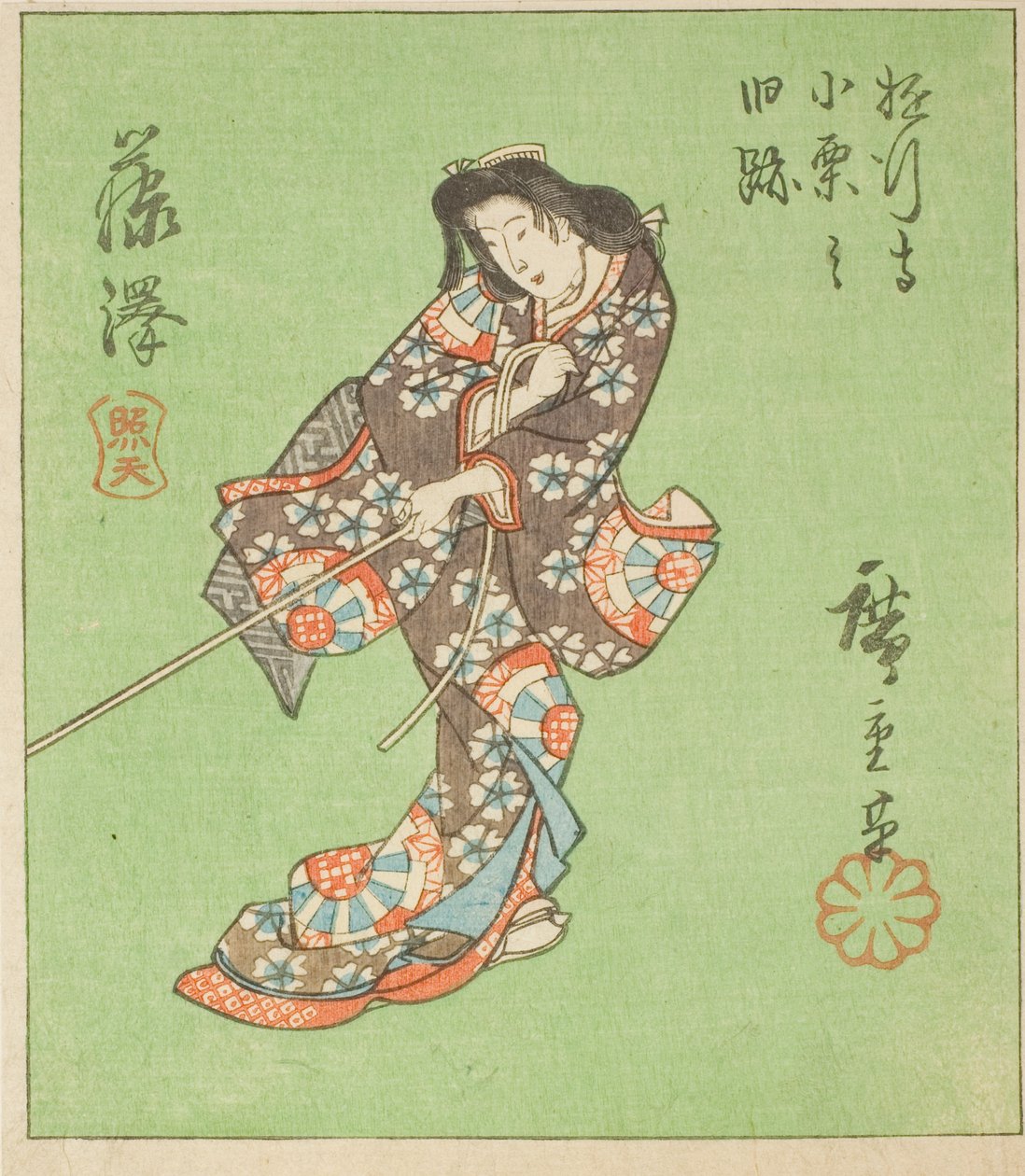 Fujisawa, fragment arkusza nr. 2 z serii "Wycinane obrazy Tokaido (Tokaido harimaze zue)" autorstwa Utagawa Hiroshige