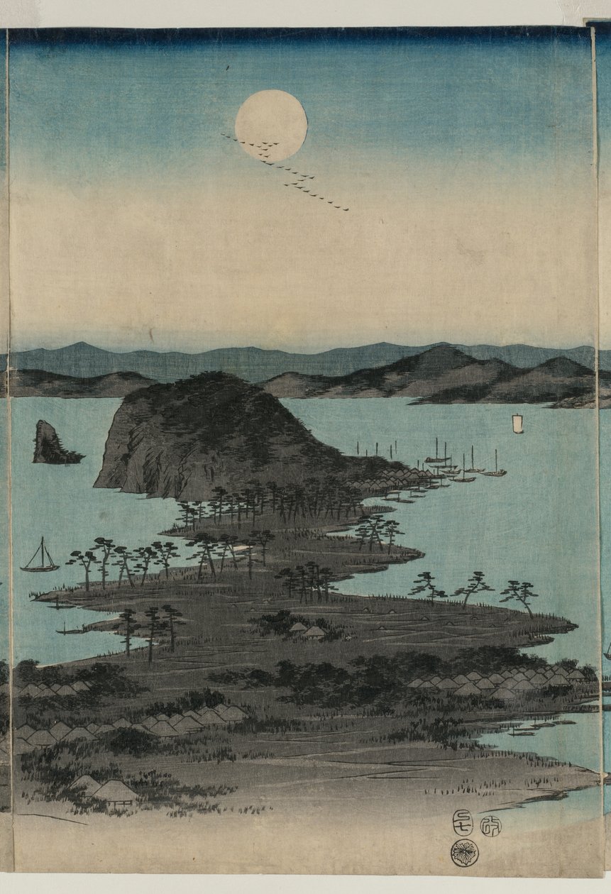 Pełnia księżyca nad Kanazawą i Musashi autorstwa Utagawa Hiroshige