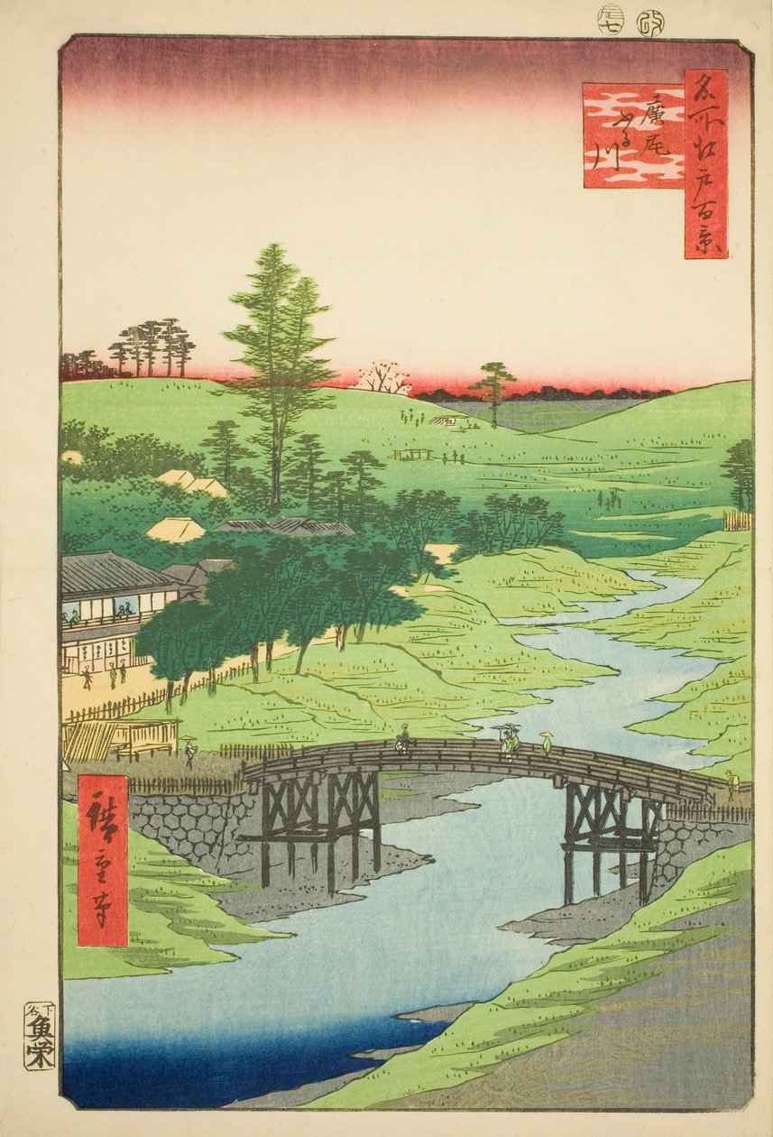 Rzeka Furukawa, Hiroo (Hiroo Furukawa), nr 22 z serii "Sto słynnych widoków Edo (Meisho Edo hyakkei)". autorstwa Utagawa Hiroshige