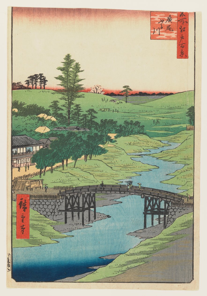 Rzeka Furukawa, Hiroo, 1856 (kolorowy drzeworyt) autorstwa Utagawa Hiroshige