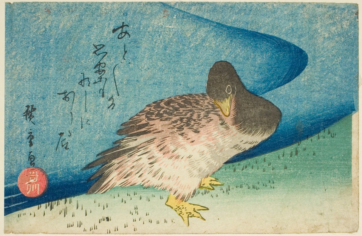 Gęś na brzegu rzeki autorstwa Utagawa Hiroshige