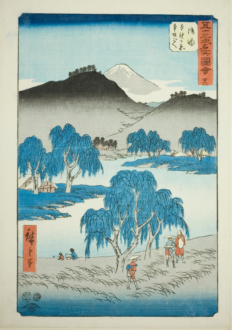 Goyu: Motono Plain i Motosaka Pass (Goyu, Motonogahara Motozaka goe), nr 36 z serii „Słynne zabytki pięćdziesięciu trzech stacji (Gojusan tsugi meisho zue),” znane również jako Vertical Tokaido autorstwa Utagawa Hiroshige