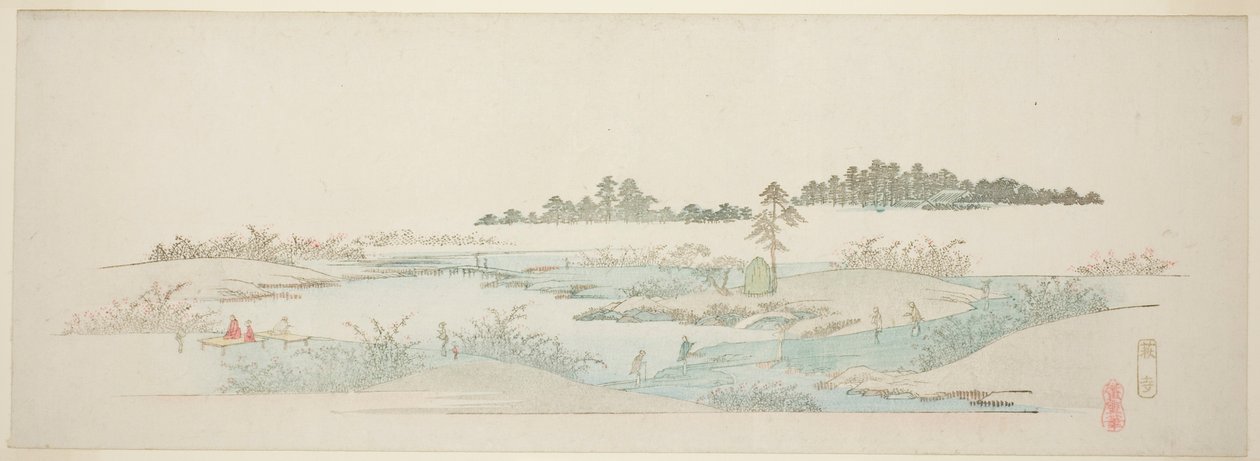 Świątynia Hagi (Hagidera), z serii „Trzynaście widoków okolic Edo” autorstwa Utagawa Hiroshige