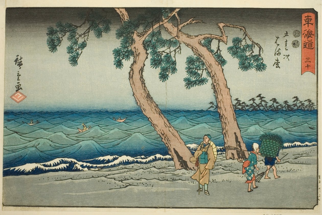 Hamamatsu — nie. 30, z serii „Pięćdziesiąt trzy stacje Tokaido (Tokaido gojusan tsugi),” znanej również jako Reisho Tokaido autorstwa Utagawa Hiroshige