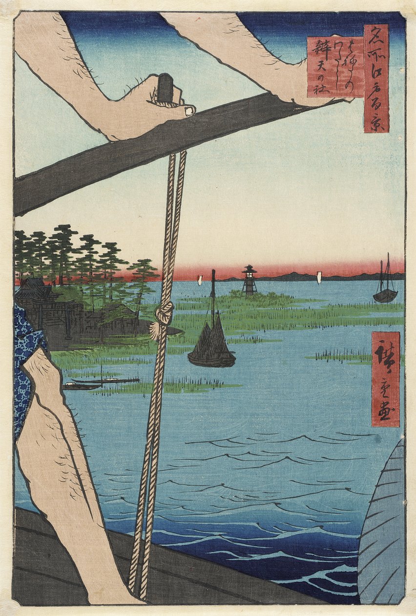 Prom Haneda i świątynia Benten autorstwa Utagawa Hiroshige