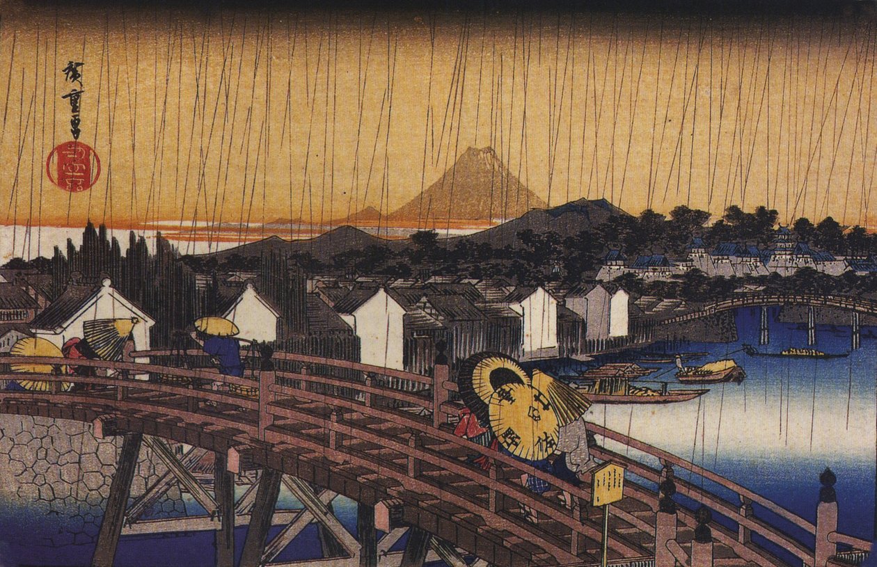 Hiroshige, Most w deszczu autorstwa Utagawa Hiroshige