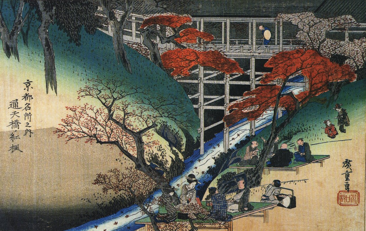 Hiroshige Ludzie pod klonami nad strumieniem autorstwa Utagawa Hiroshige