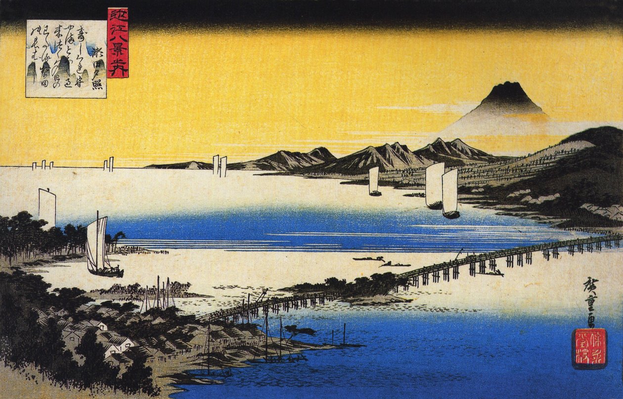 Hiroshige Widok długiego mostu przez jezioro autorstwa Utagawa Hiroshige