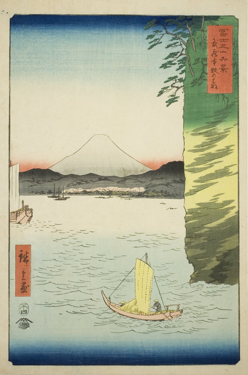 Członek Honboku Musashi P Rovinse (kwiat Musashi Honmoku), z Teseries ``Tyrty x Views Of Mount Fuji (Fuji Usaju Rokukei)
