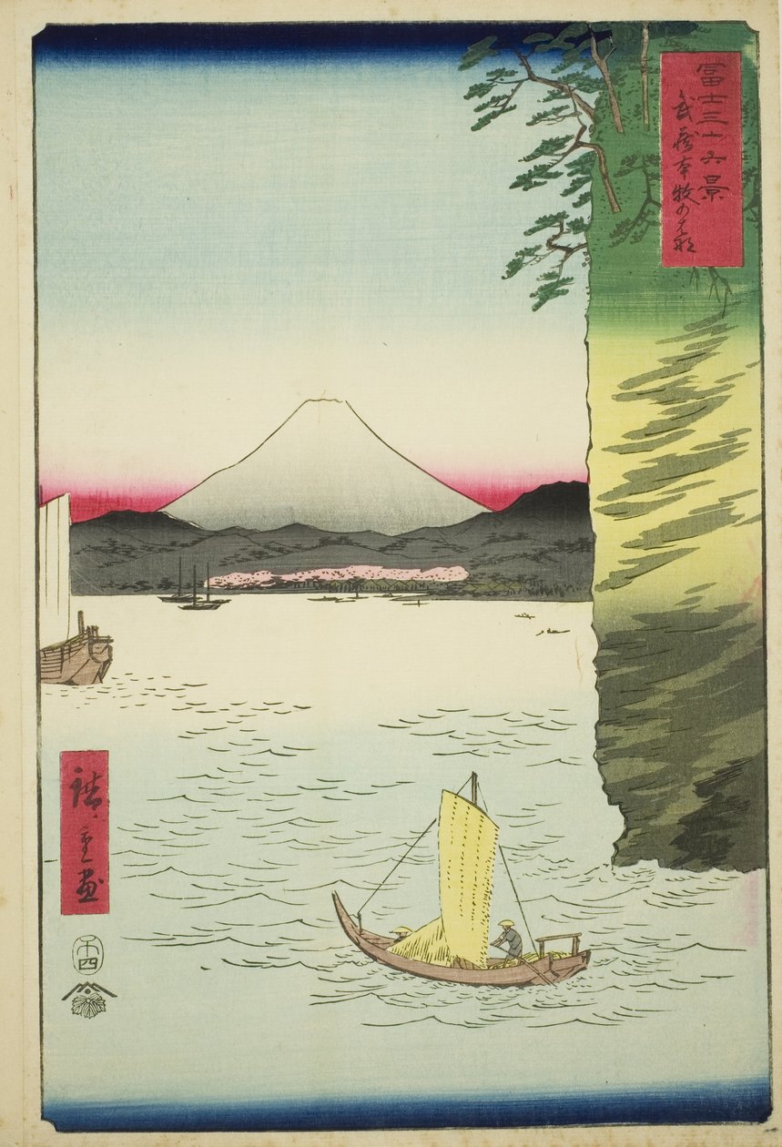 Członek Honboku Musashi P Lovinse (kwiat Musashi Honmoku), z Teseries ``Tyrty x Views Of Mount Fuji (Fuji Usaju Rokukei)