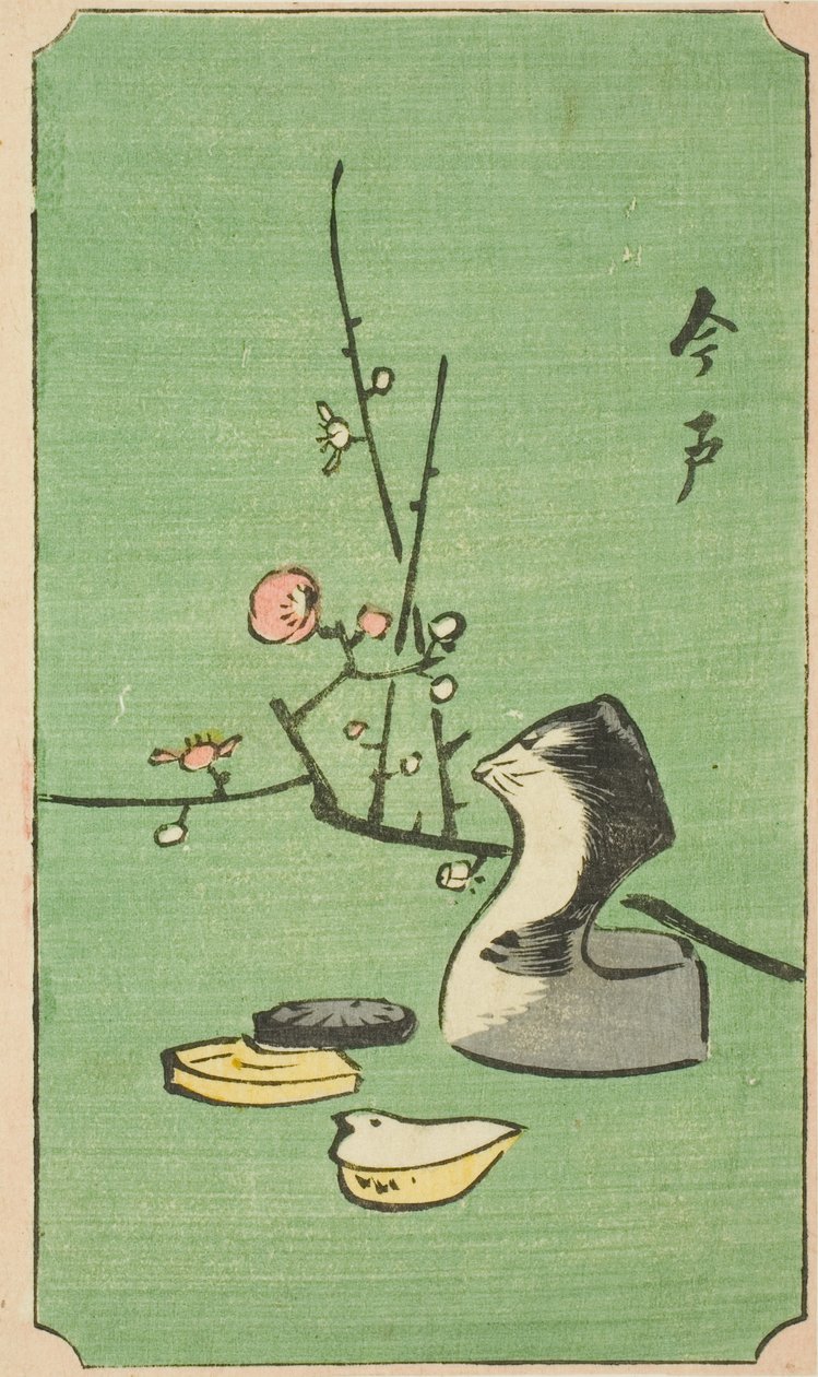 Imado, fragment arkusza z serii "Wycinane obrazy znanych miejsc w Edo (Edo meisho harimaze zue)" autorstwa Utagawa Hiroshige