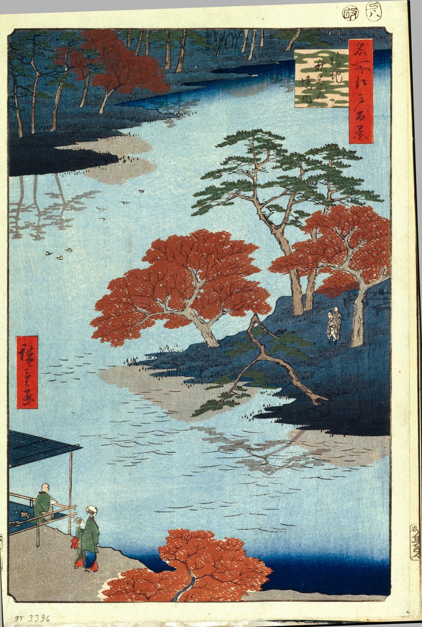 Wewnątrz świątyni Akiba w Ukeji. Sto słynnych widoków Edo, c. 1858 autorstwa Utagawa Hiroshige