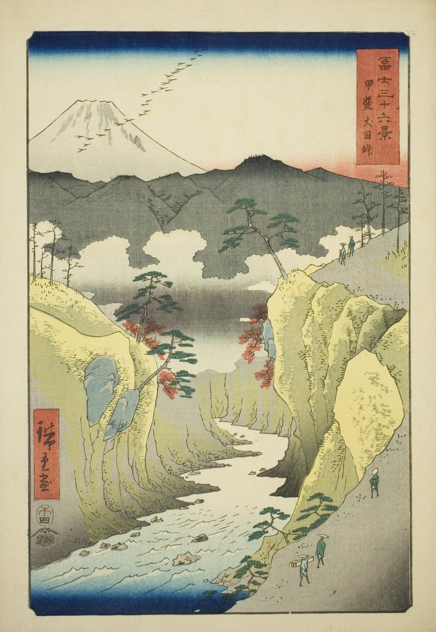 Przełęcz Inume w prowincji Kai (Kai Inume toge), z serii „Trzydzieści sześć widoków na górę Fuji (Fuji sanjurokkei)” autorstwa Utagawa Hiroshige