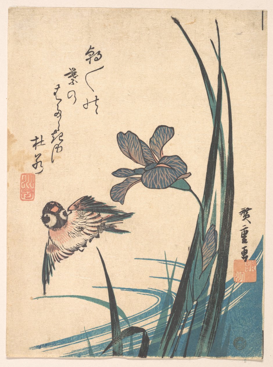 Irys i wróbel autorstwa Utagawa Hiroshige