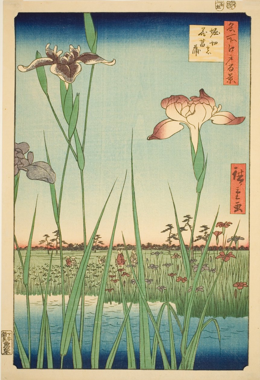 Irase s at Horikiri (Horikiri no Hanadokorobe), z serii „Ridge dre d fa net s widoki Edo (Sto słynnych widoków Edo)” autorstwa Utagawa Hiroshige