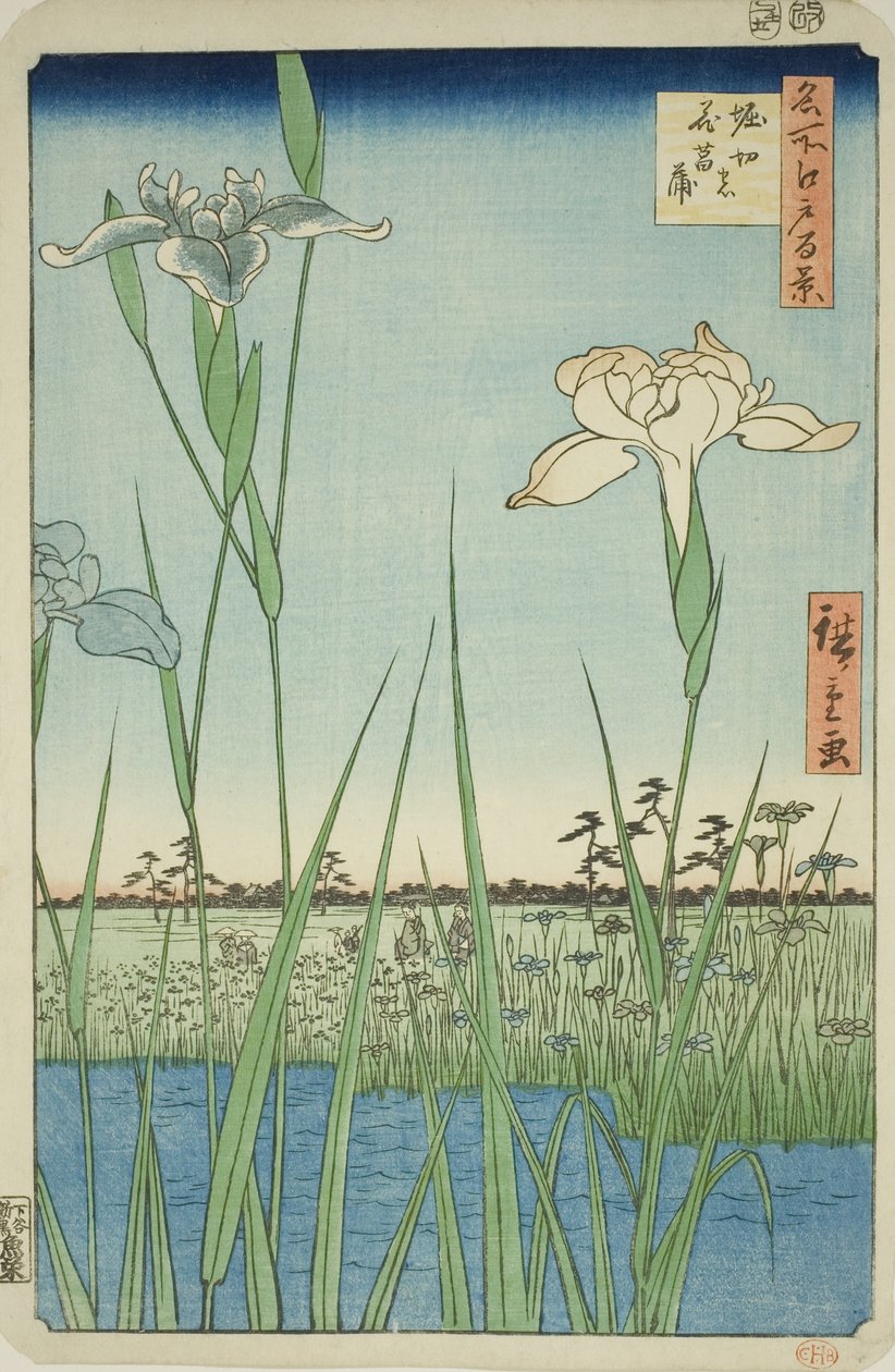 Irase s at Horikiri (Horikiri no Hanadokorobe), z serii „Ridge dre d fa net s widoki Edo (Sto słynnych widoków Edo)” autorstwa Utagawa Hiroshige
