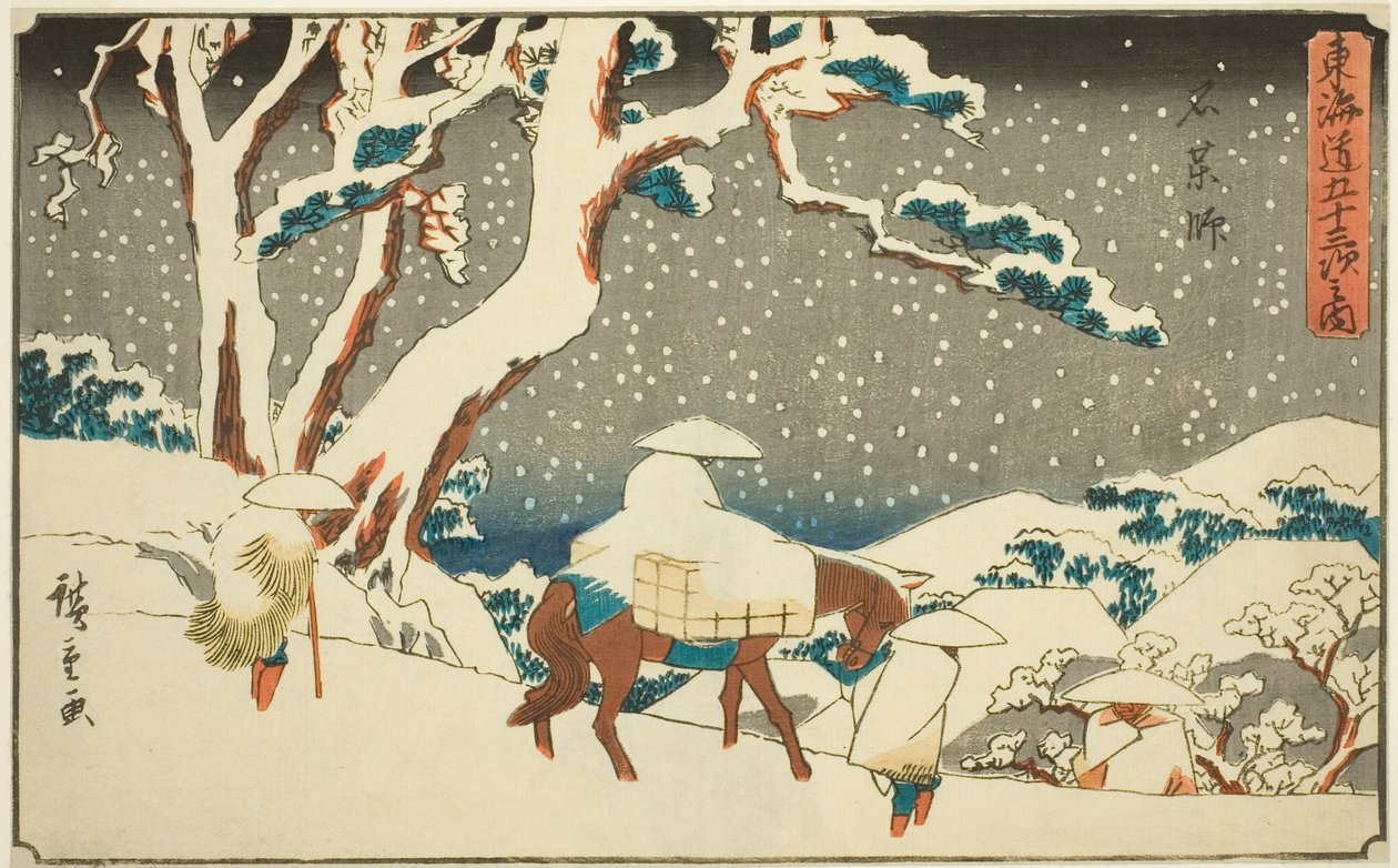 Ishiyakushi, z serii „pięćdziesiąt trzy dźwięki tachi z miasta (stopień miejski głównej góry)” autorstwa Utagawa Hiroshige
