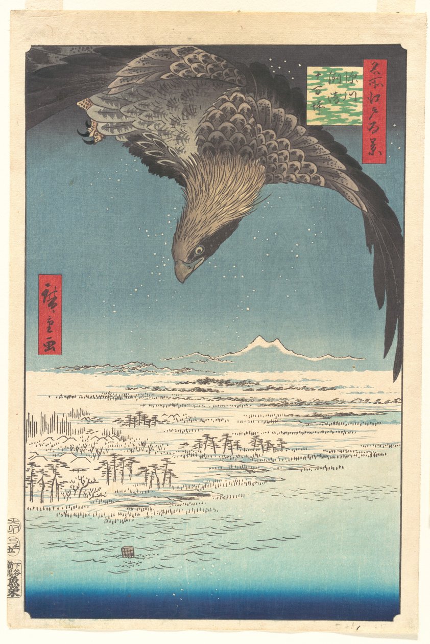 „Równina Jūmantsubo w Fukagawa Susaki”, z serii Sto słynnych widoków Edo autorstwa Utagawa Hiroshige