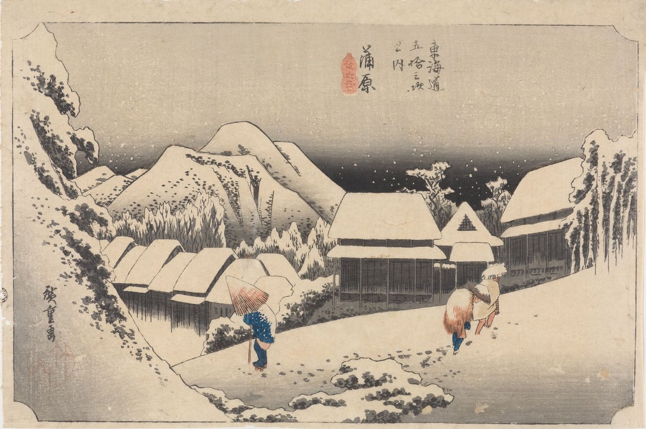 Kanbara: Nocny śnieg autorstwa Utagawa Hiroshige