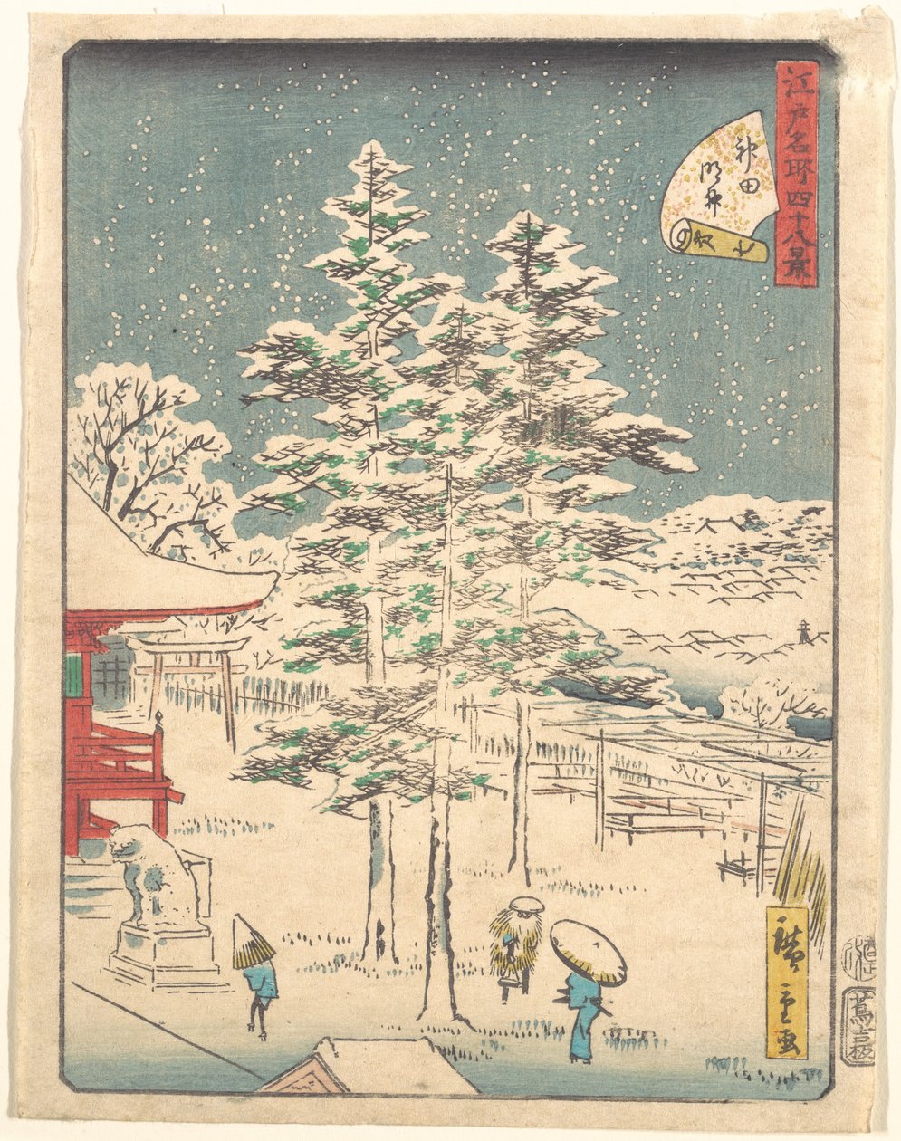 Śnieg w świątyni Kanda autorstwa Utagawa Hiroshige
