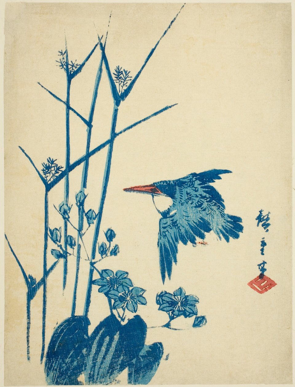 Zimorodek i monochoria autorstwa Utagawa Hiroshige