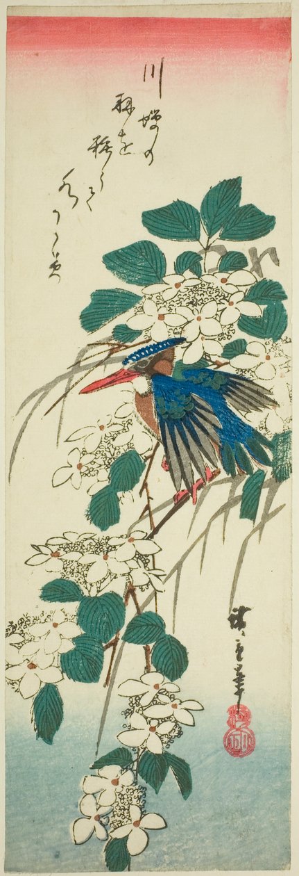 Zimorodek i kalina autorstwa Utagawa Hiroshige