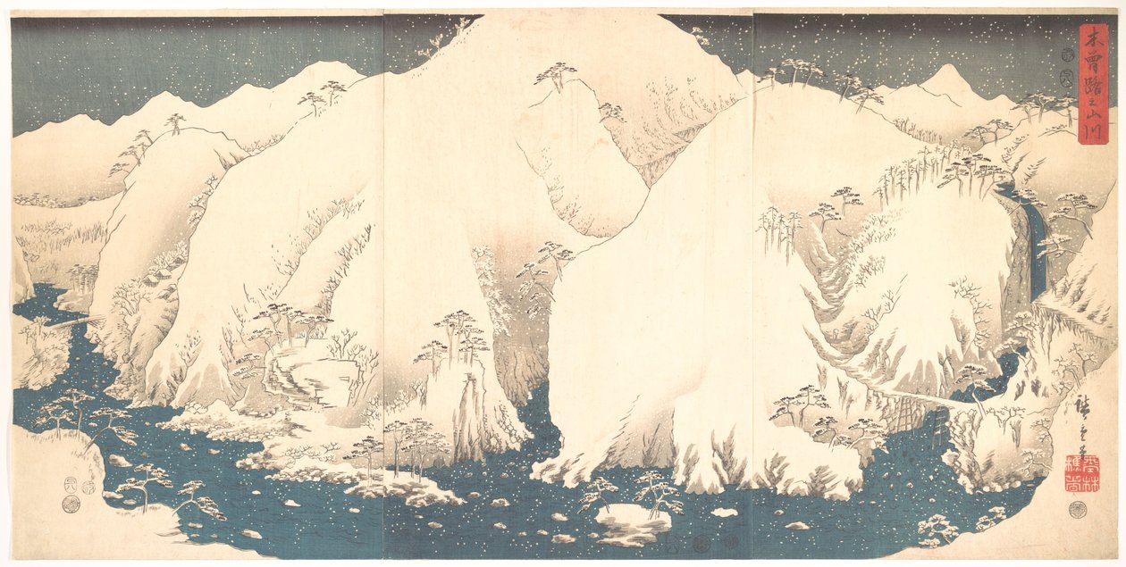 Góry Kisō w śniegu autorstwa Utagawa Hiroshige