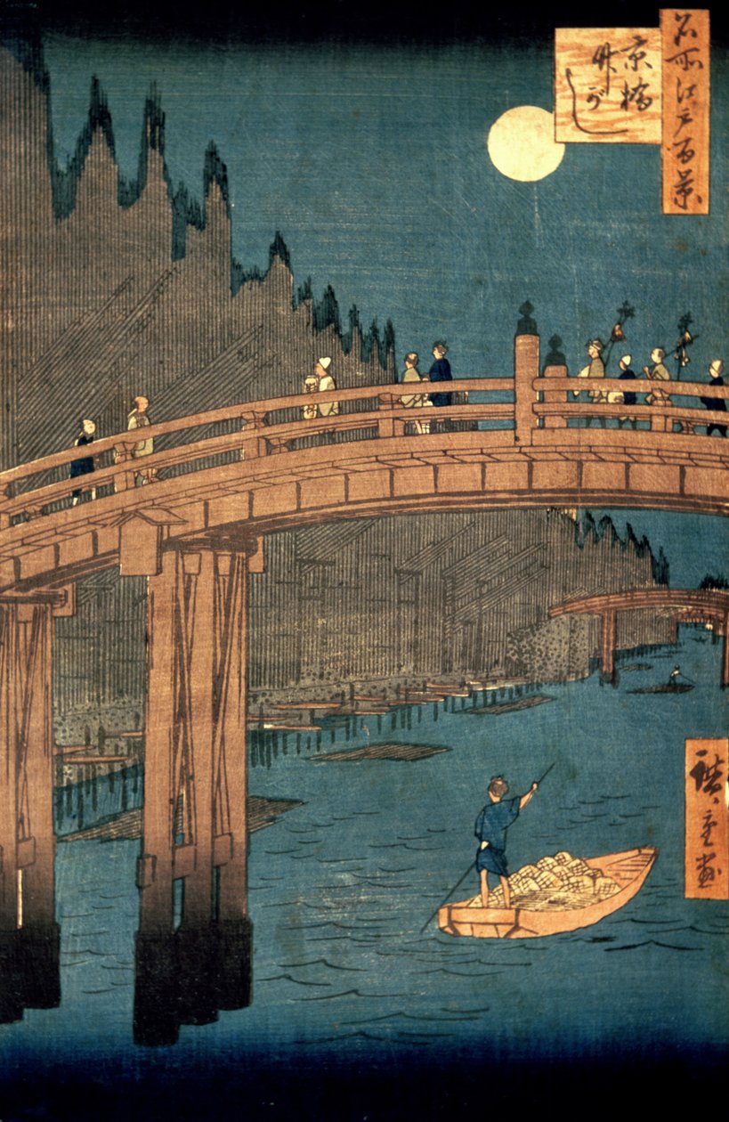 Most Kioto przy świetle księżyca, z cyklu „100 widoków słynnego miejsca w Edo”, wyd. 1855, (kolorowy drzeworyt) autorstwa Utagawa Hiroshige