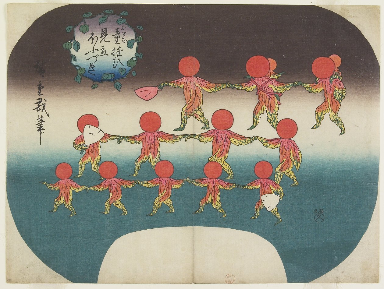 Rośliny latarniowe jako mitate dzieci w zabawie autorstwa Utagawa Hiroshige