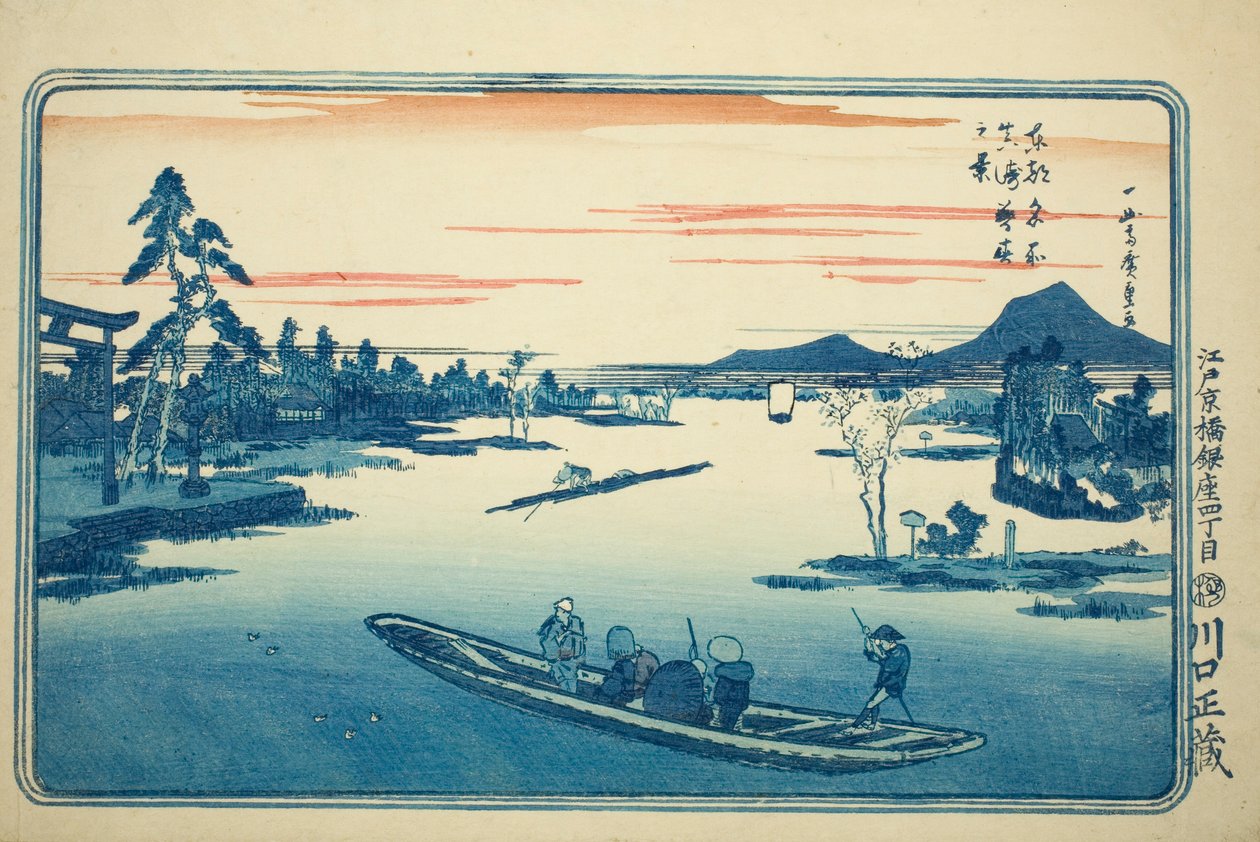 Późna wiosna w Massaki (Massaki boshun no kei), z cyklu „Słynne widoki na wschodnią stolicę (Toto meisho)” autorstwa Utagawa Hiroshige