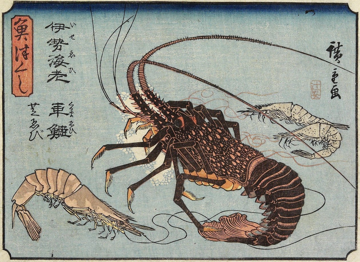 Homar, krewetki i krewetki, 1830-1844 autorstwa Utagawa Hiroshige