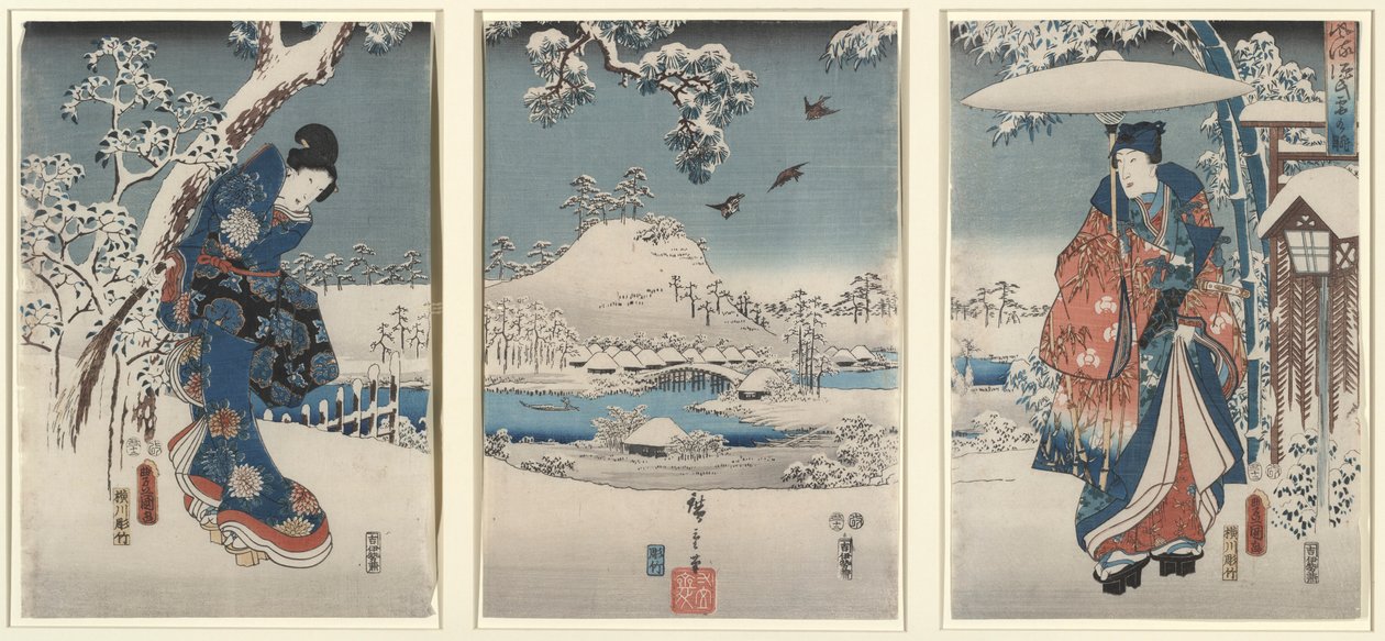 Kochankowie w zimowym krajobrazie autorstwa Utagawa Hiroshige
