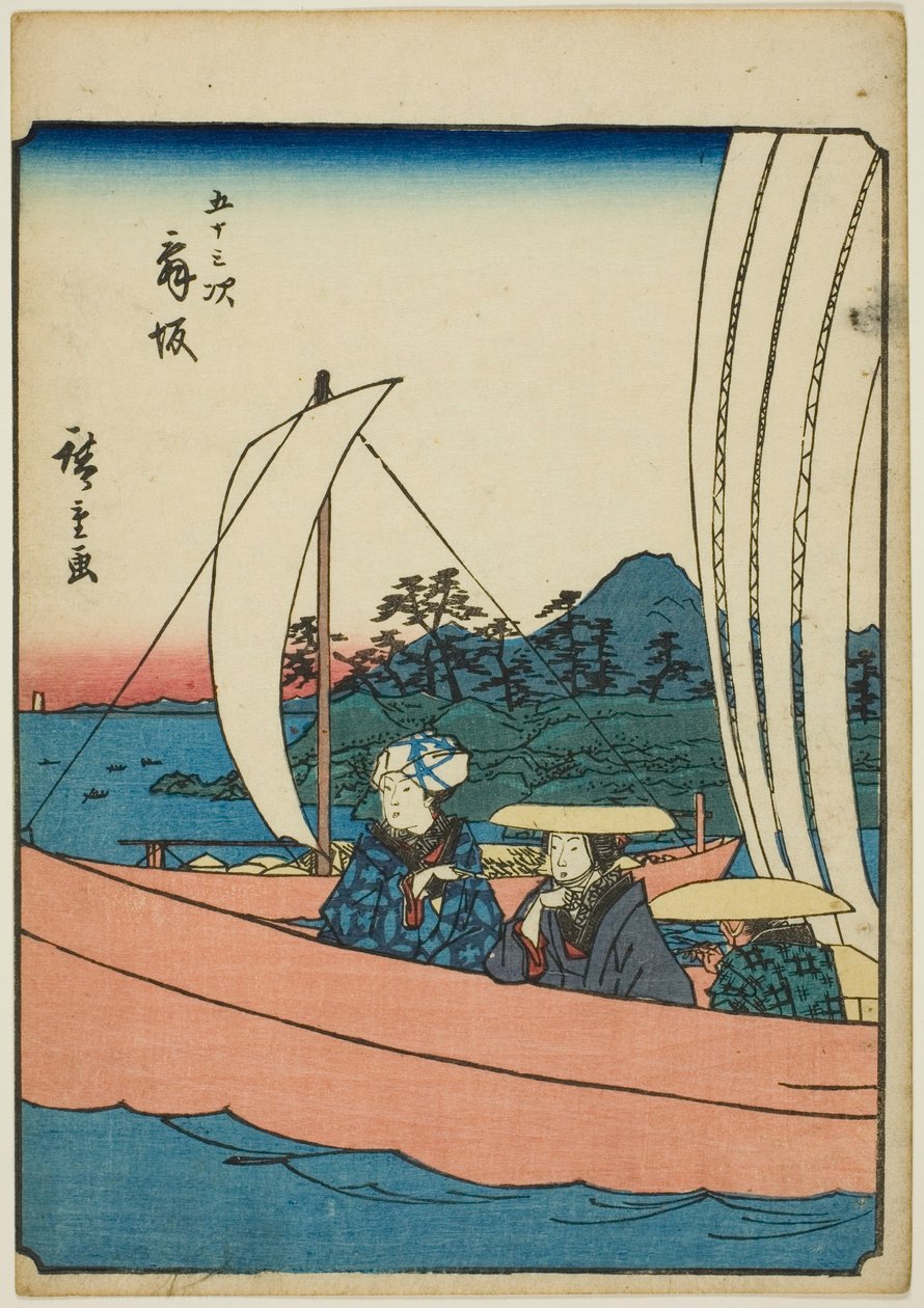 Maisaka, z serii „pięćdziesiąt trzy brzmienia Stachi” „miejskości” (następna Goshuyama) autorstwa Utagawa Hiroshige