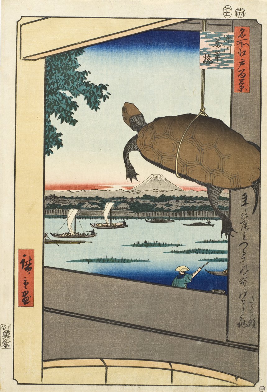 Mężczyzna Bridge, Fukagawa autorstwa Utagawa Hiroshige