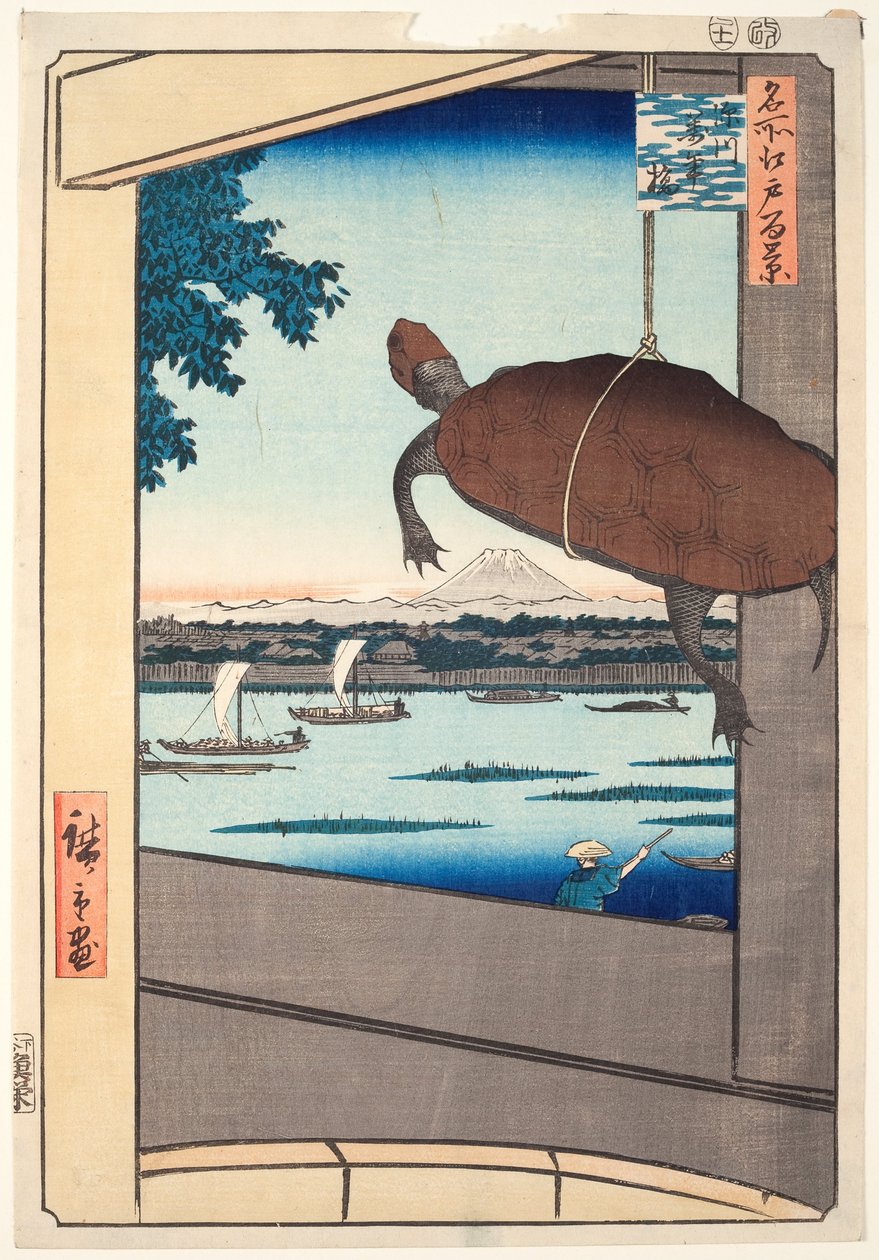 Most Mannen, Fukagawa, z serii "Sto słynnych widoków Edo" autorstwa Utagawa Hiroshige