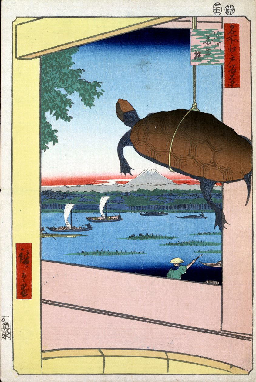 Most Mannen i dzielnica Fukagawa Sto słynnych widoków Edo, 1856-1858. autorstwa Utagawa Hiroshige