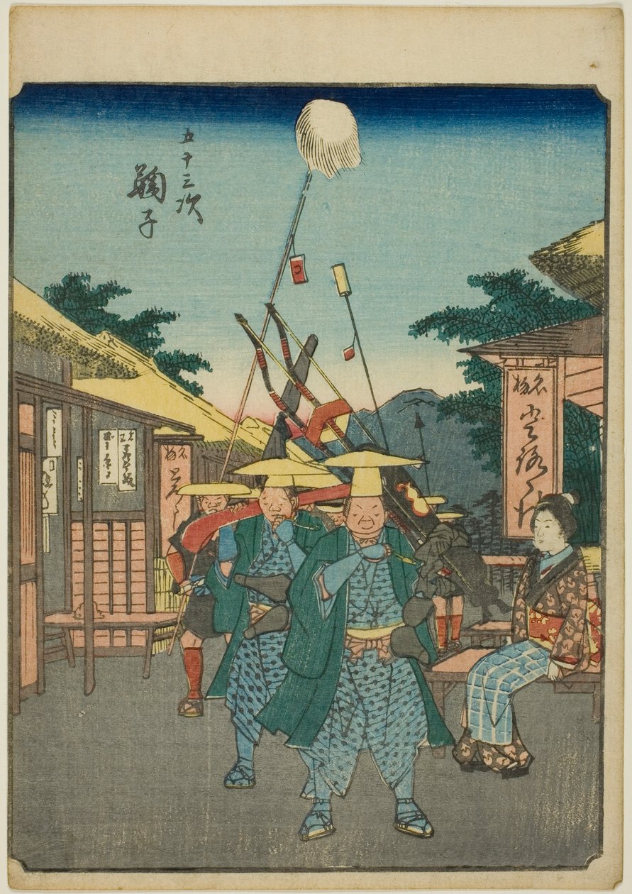 Mariko, z serii "pięćdziesiąt trzy dźwięki Stachi" z "miejskości" (następnie Goshuyama) autorstwa Utagawa Hiroshige