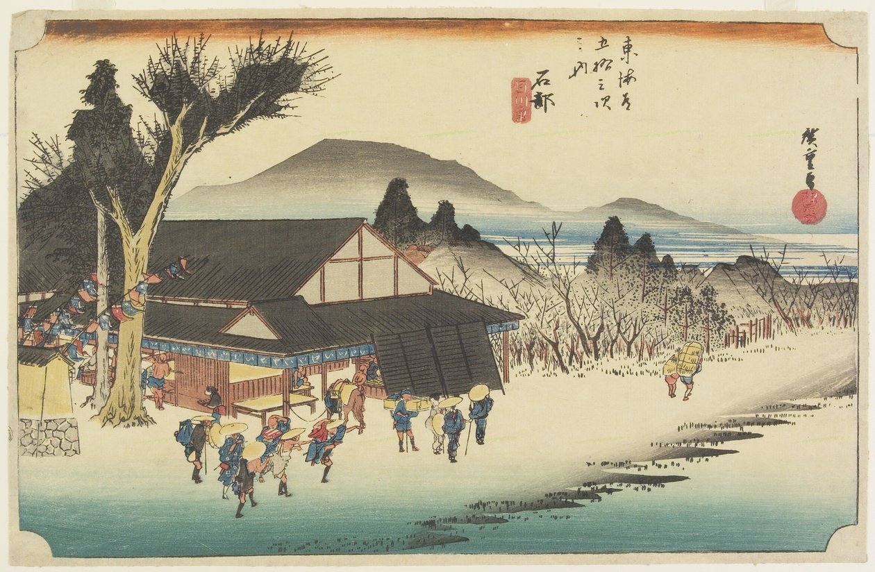 Wioska Megawa, Ishibe, ok. 1833 r. autorstwa Utagawa Hiroshige