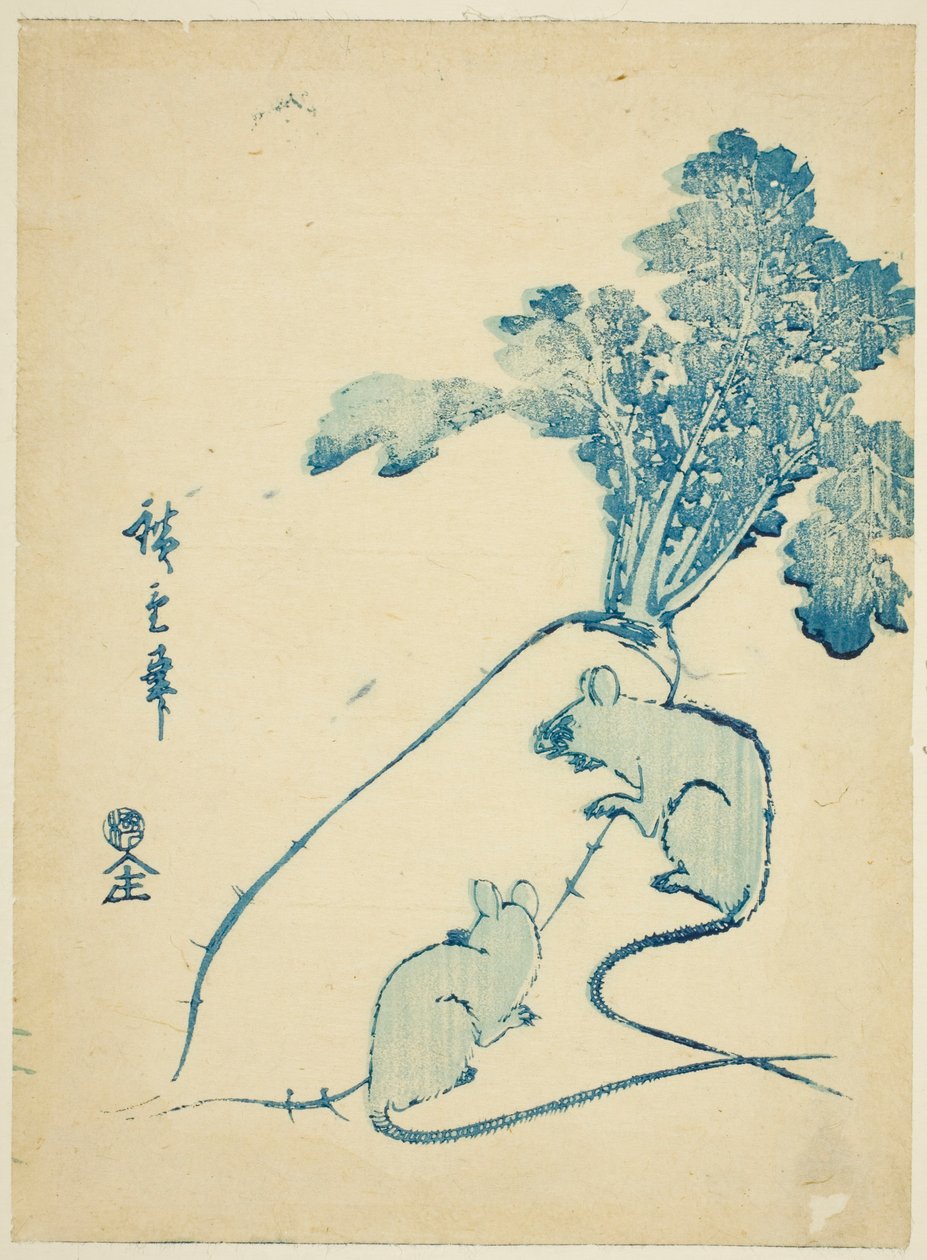 Myszy i rzodkiewka autorstwa Utagawa Hiroshige