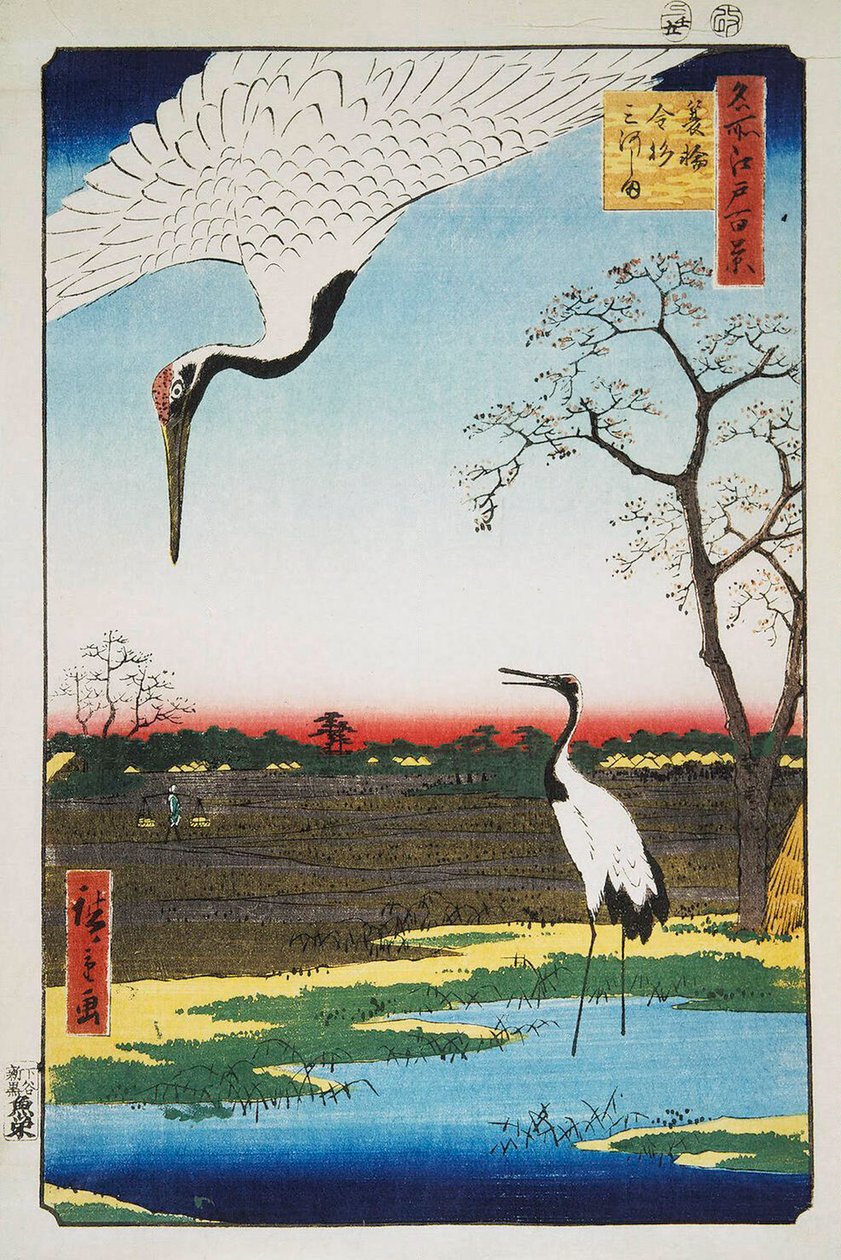 Wyspa Mikawa, Kanasugi i Minowa Sto słynnych widoków Edo, 1856-1 autorstwa Utagawa Hiroshige