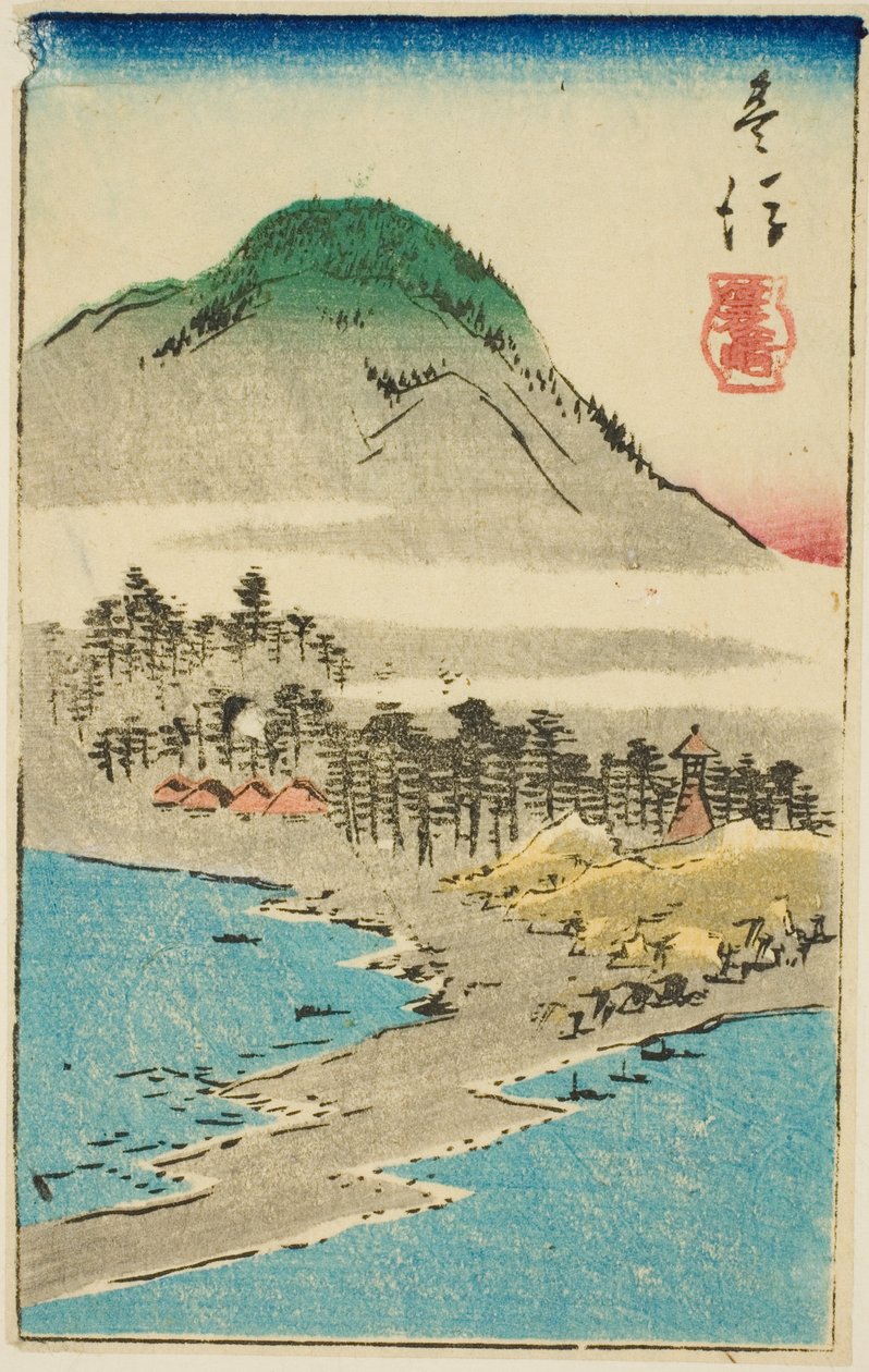 Minosaki w prowincji Bungo (Bungo, Minosaki), fragment arkusza nr. 17 z cyklu "Wycinane obrazy prowincji (Kunizukushi harimaze zue)" autorstwa Utagawa Hiroshige