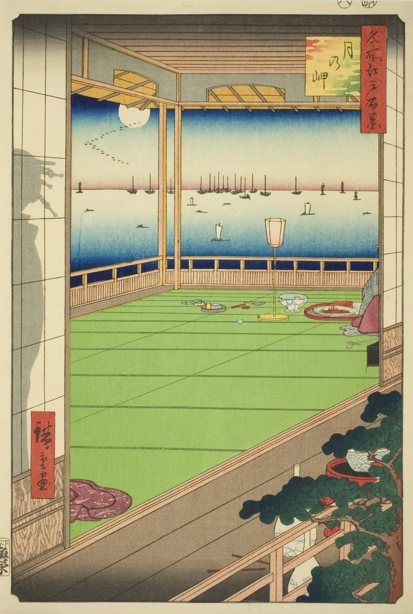 Punkt Obserwacyjny Księżyca (Przylądek Księżyca), z serii s ridge, dred red d f s Views of Edo (Sto słynnych widoków Edo) autorstwa Utagawa Hiroshige