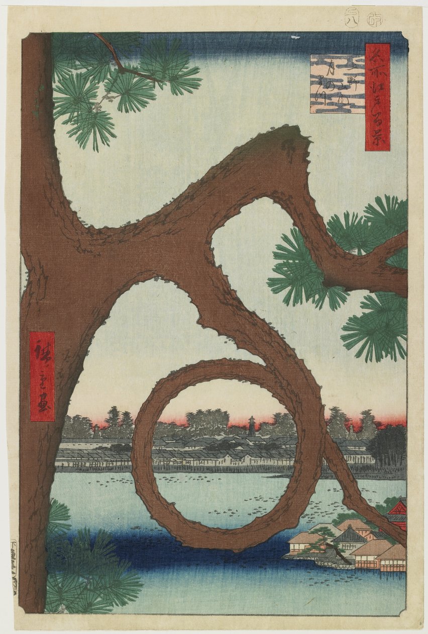 Sosna księżycowa, okolice świątyni Ueno, sierpień 1857 r. autorstwa Utagawa Hiroshige