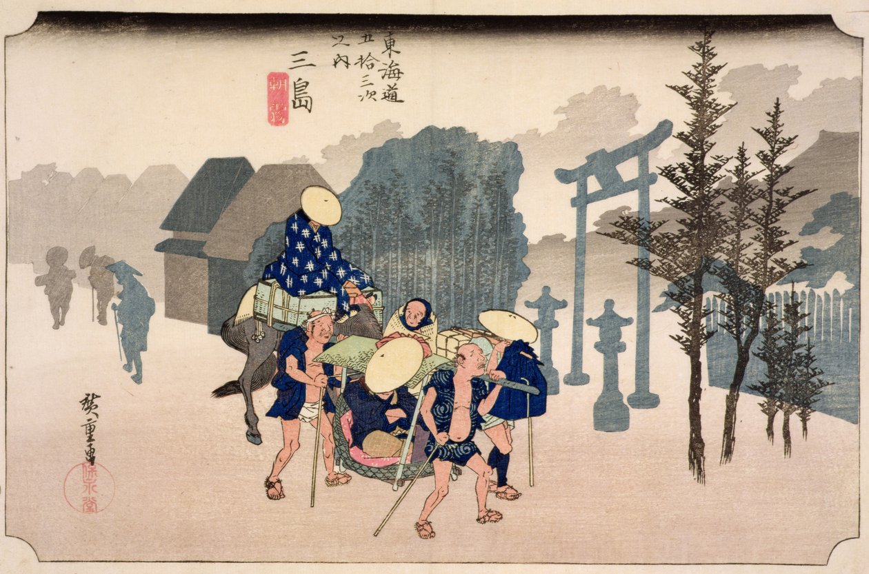 Poranna mgła w Mishima, z cyklu „53 stacje na wschodnim wybrzeżu”, 1833 (drewnodruk) autorstwa Utagawa Hiroshige