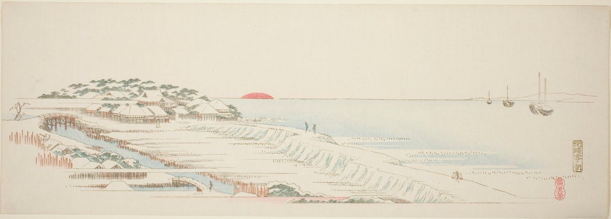 Poranny śnieg w Susaki (Susaki yuki no asa), z cyklu „Trzynaście widoków okolic Edo” autorstwa Utagawa Hiroshige