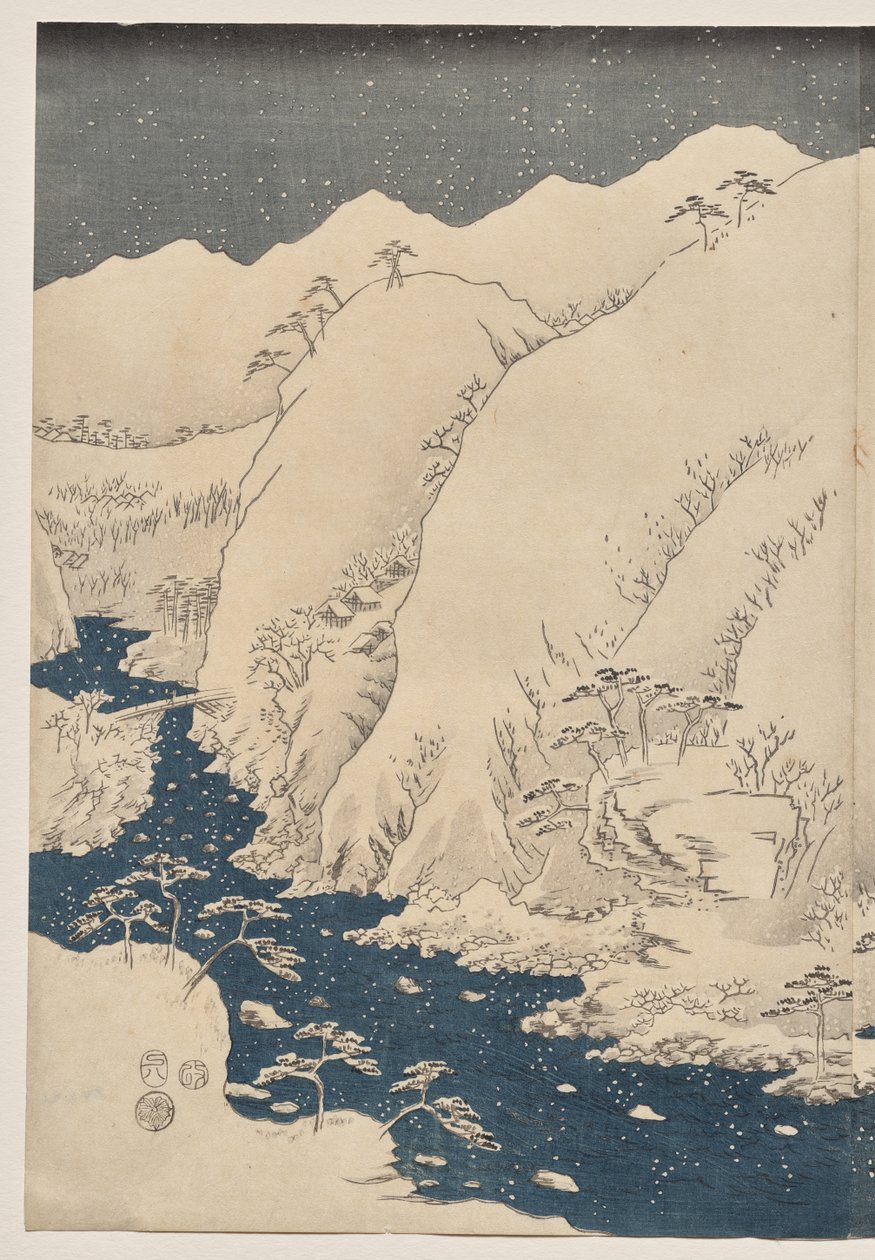 Góra i rzeka na Kiso Road autorstwa Utagawa Hiroshige